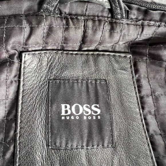 Heavy Black Leather Hugo Boss Jacket - Picture 7 of 9